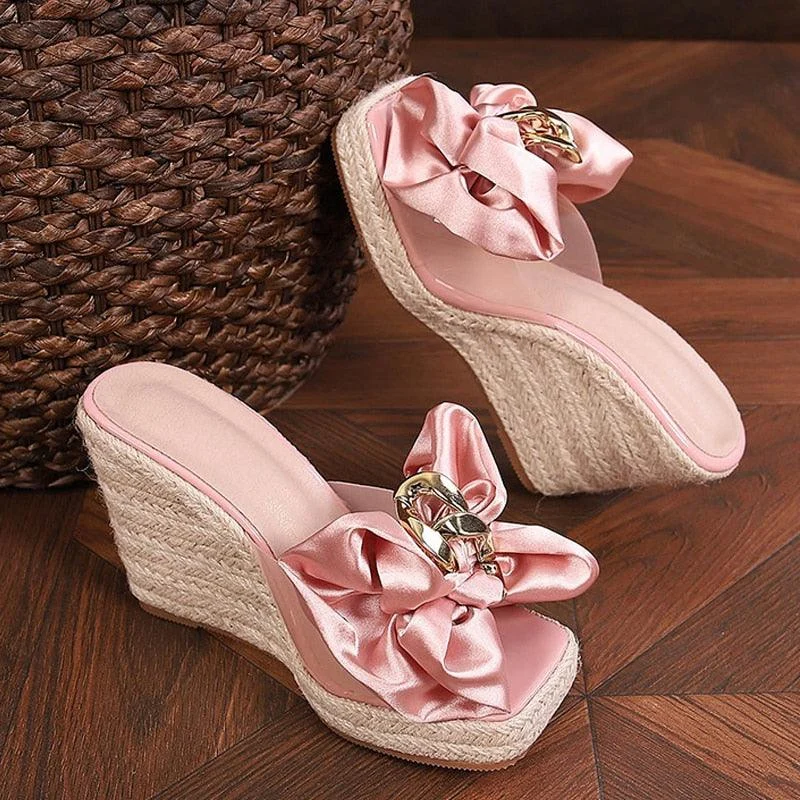 Wedges Pink Butterfly-knot Platform Sandals - Glova