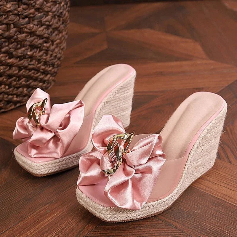 Wedges Pink Butterfly-knot Platform Sandals - Glova