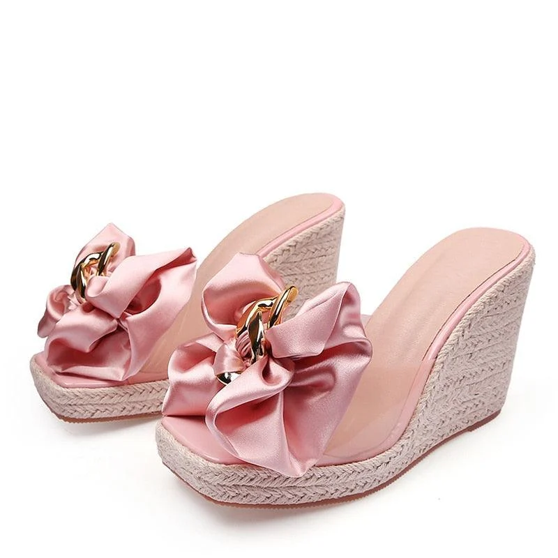 Wedges Pink Butterfly-knot Platform Sandals - Glova