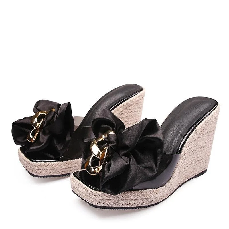 Wedges Pink Butterfly-knot Platform Sandals - Glova