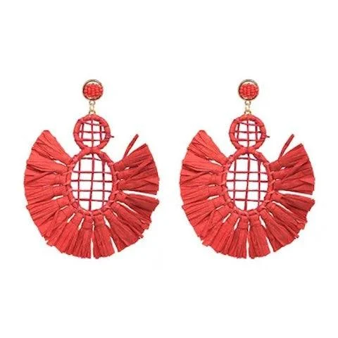 Wella Bohemian Straw Fan Tassel Earrings - Glova