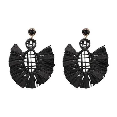 Wella Bohemian Straw Fan Tassel Earrings - Glova