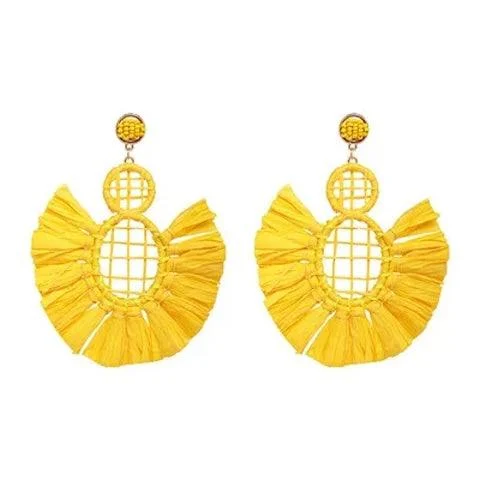 Wella Bohemian Straw Fan Tassel Earrings - Glova