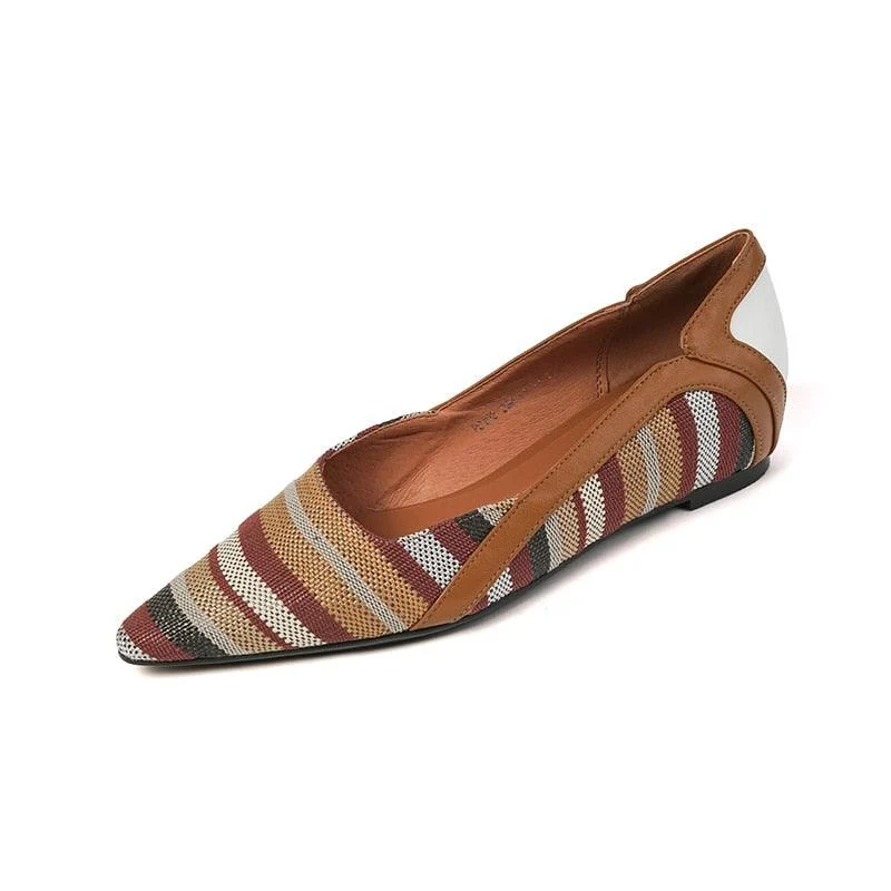 Wendie Vintage Brown Striped Flats - Glova