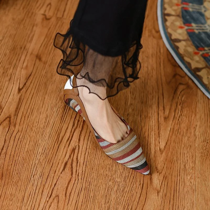 Wendie Vintage Brown Striped Flats - Glova