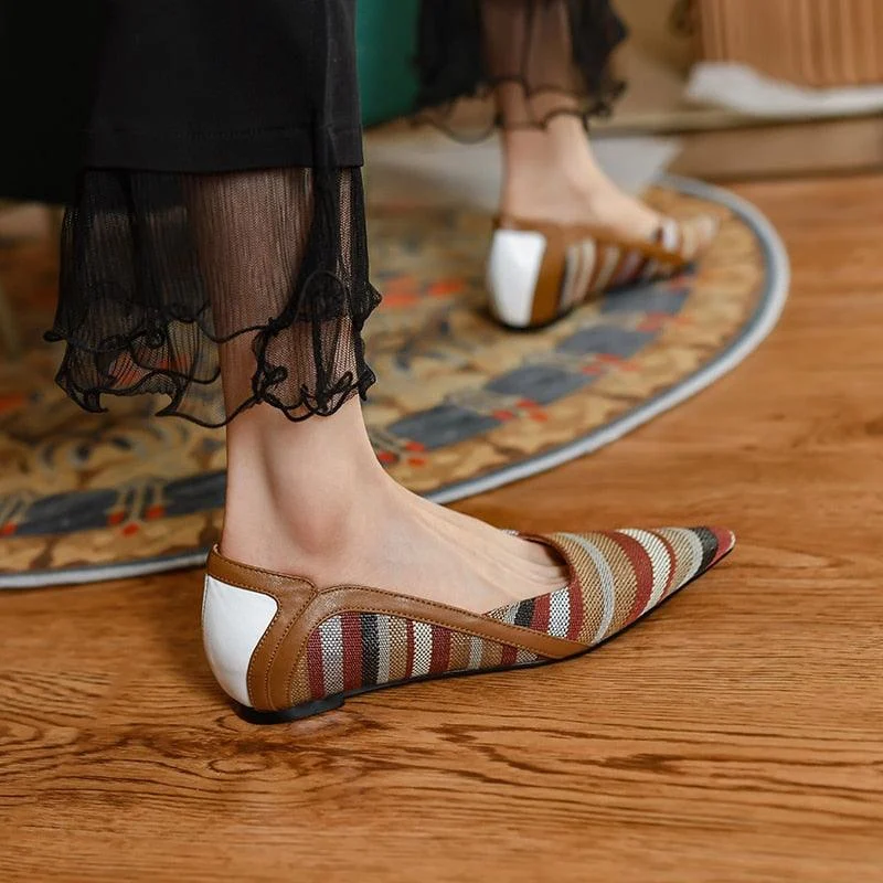 Wendie Vintage Brown Striped Flats - Glova