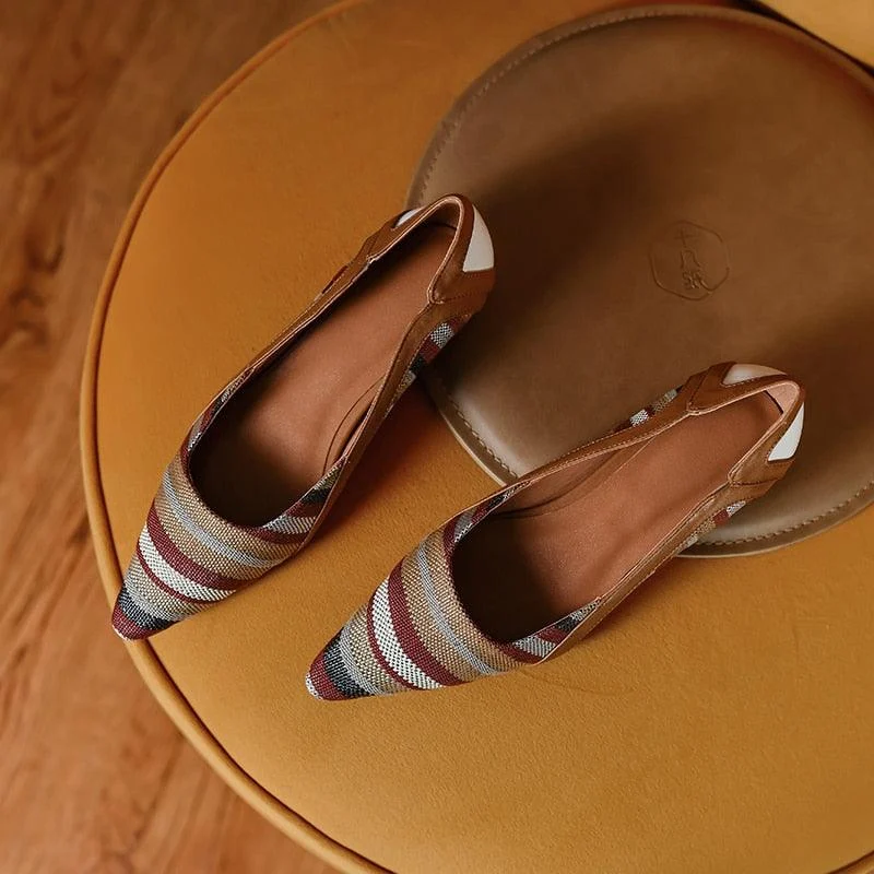 Wendie Vintage Brown Striped Flats - Glova