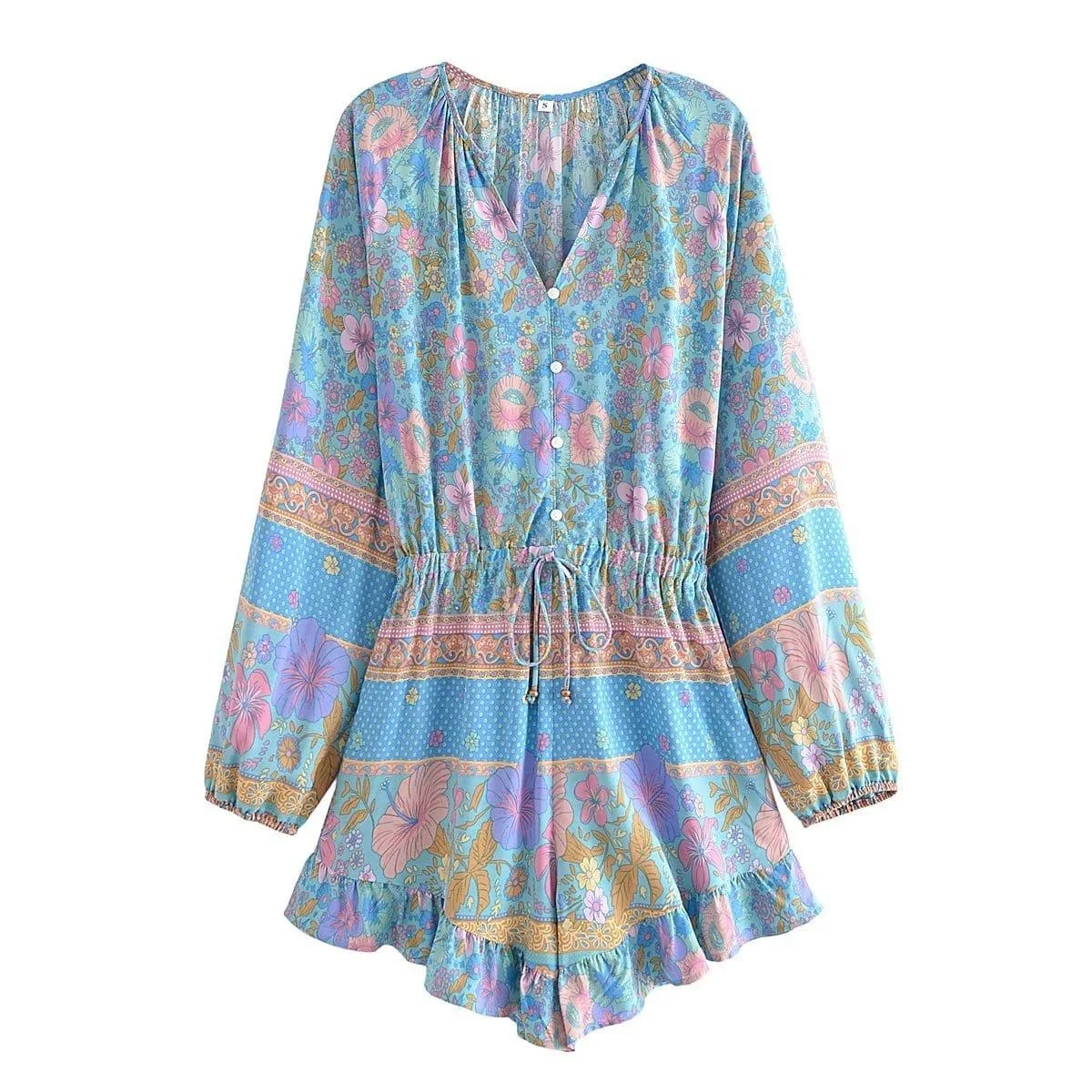 Whispering Blossoms Playsuit in Blue - Glova