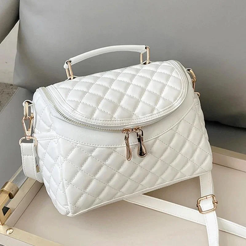 White /Black Crossbody Soft PU Leather Bucket Handbags - Glova