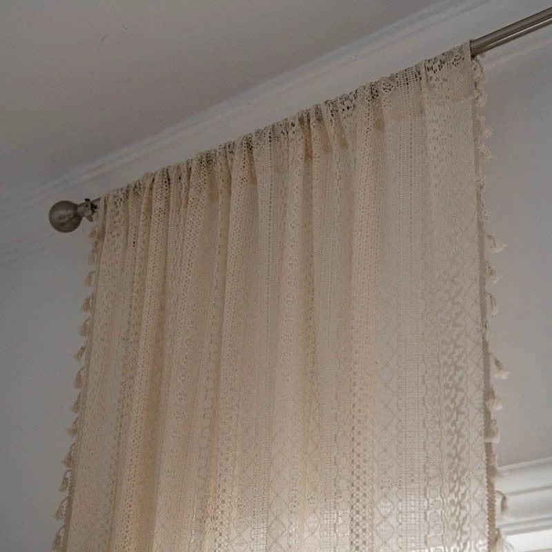 White Boho Tasseled Curtains - Glova