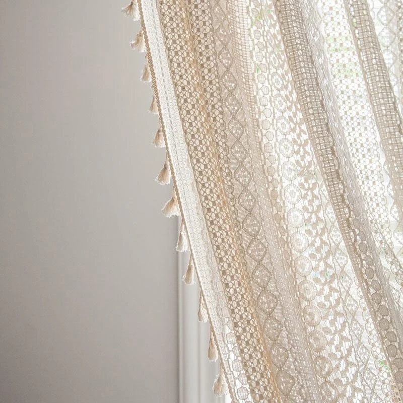 White Boho Tasseled Curtains - Glova