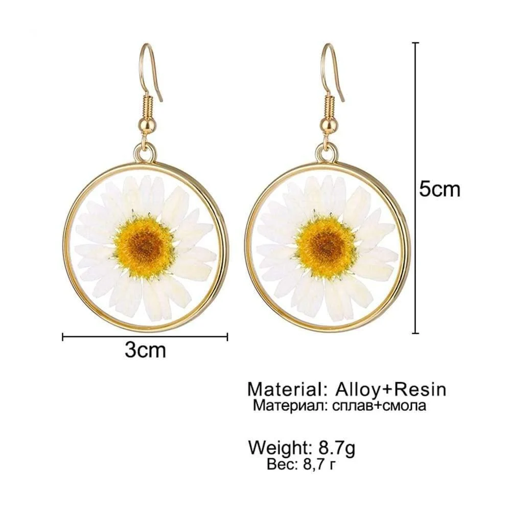 White Daisies Pressed Flower Earrings - Glova