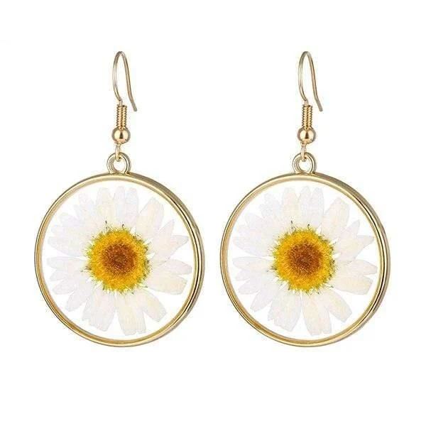 White Daisies Pressed Flower Earrings - Glova