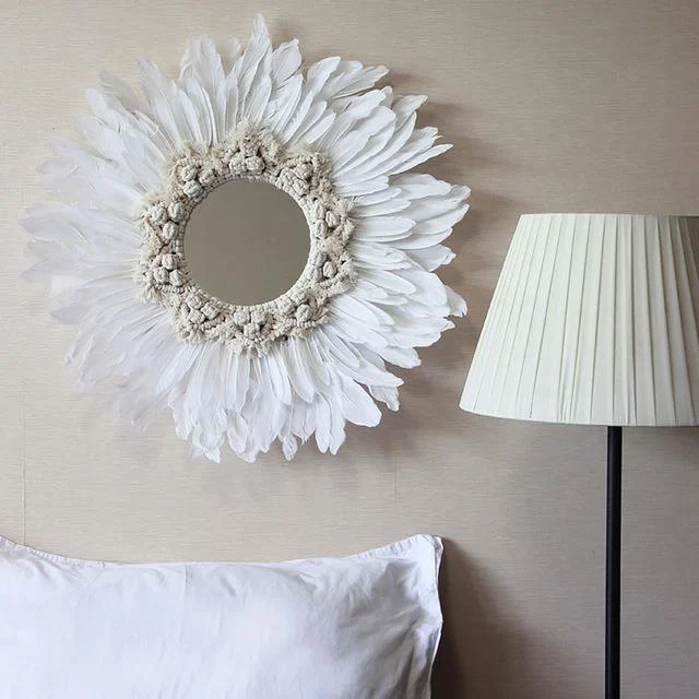 White Gerbera Daisy Macrame Mirror - Glova