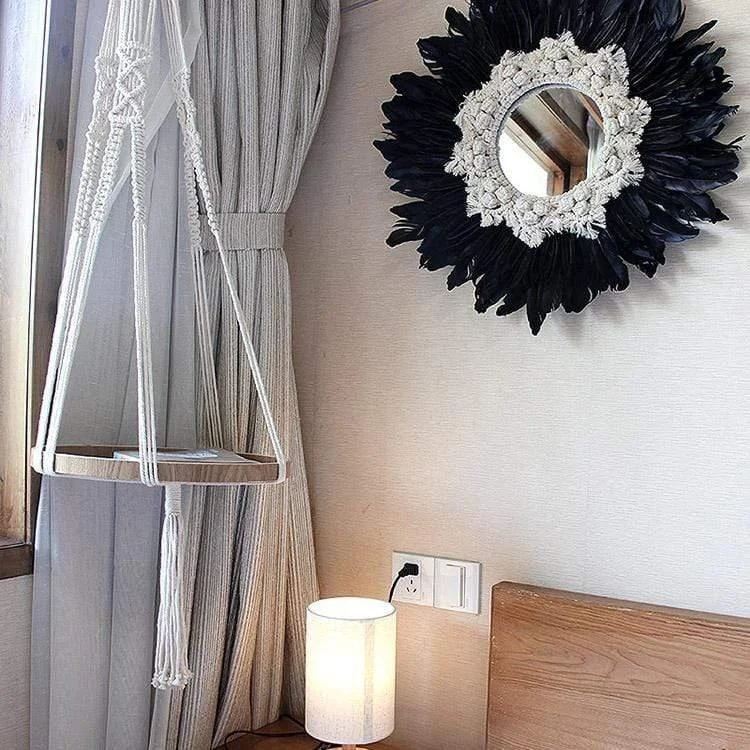 White Gerbera Daisy Macrame Mirror - Glova