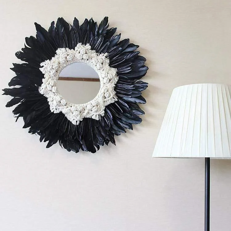 White Gerbera Daisy Macrame Mirror - Glova