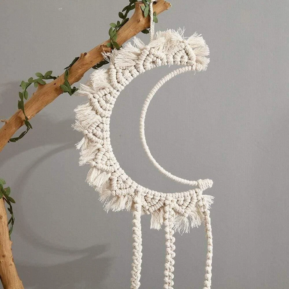 White Macrame Moon Wall Hanging Decor - Glova