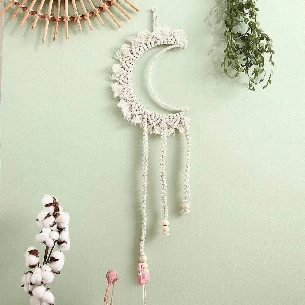 White Macrame Moon Wall Hanging Decor - Glova