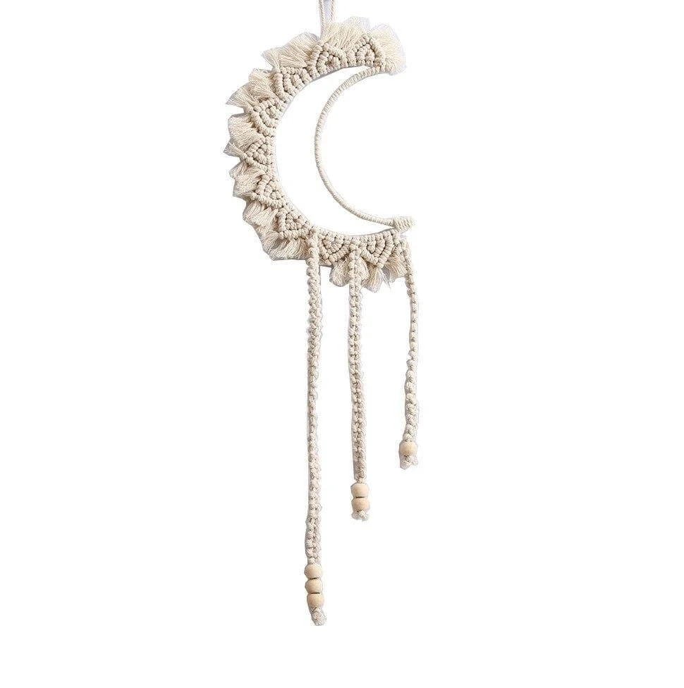 White Macrame Moon Wall Hanging Decor - Glova