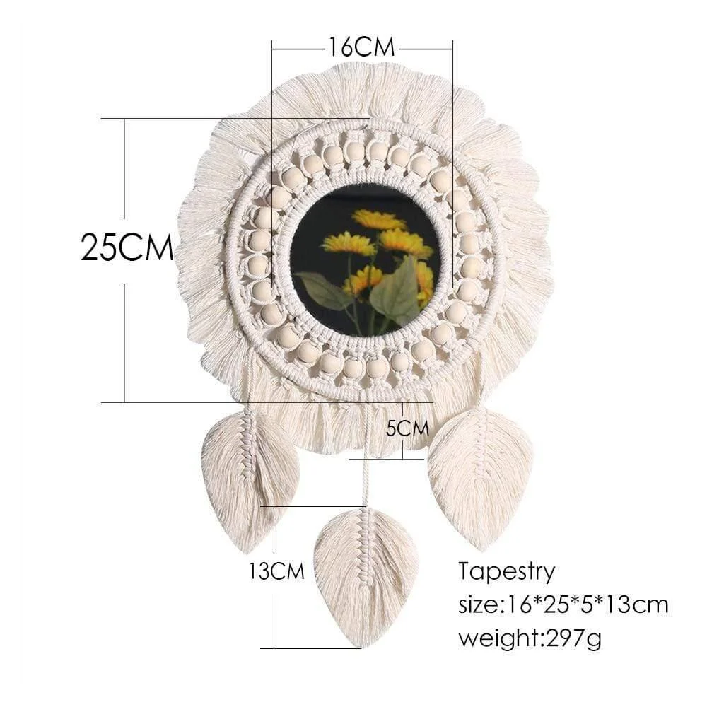 White Macrame Round Mirror - Glova