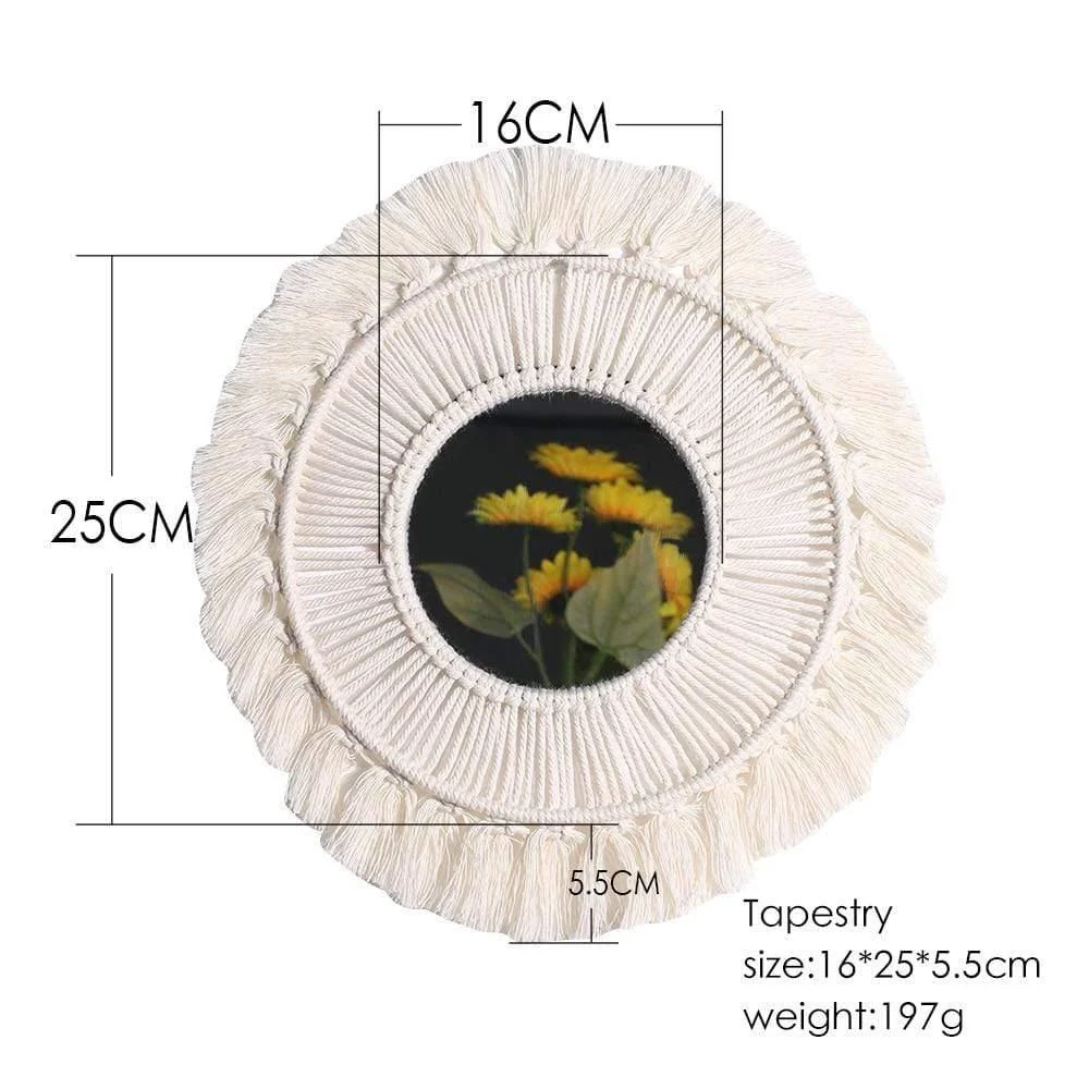 White Macrame Round Mirror - Glova