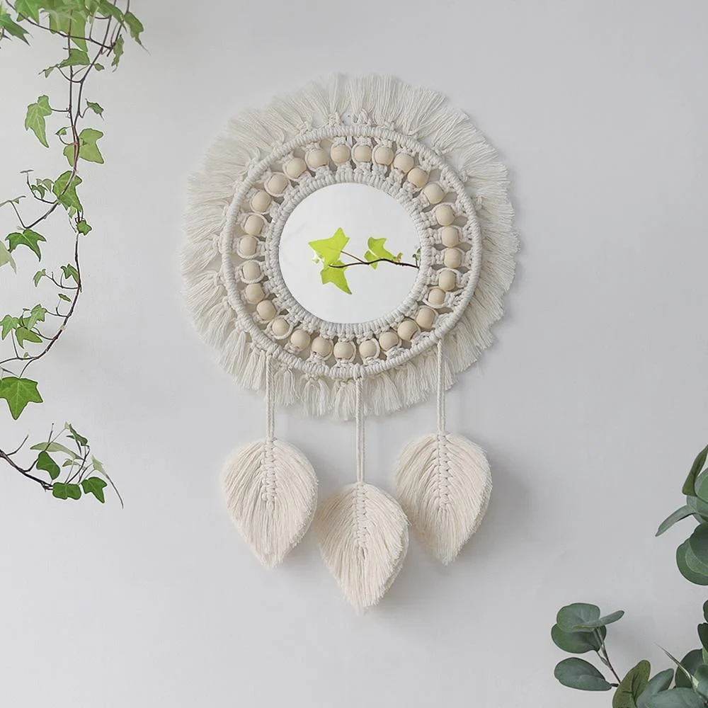 White Macrame Round Mirror - Glova