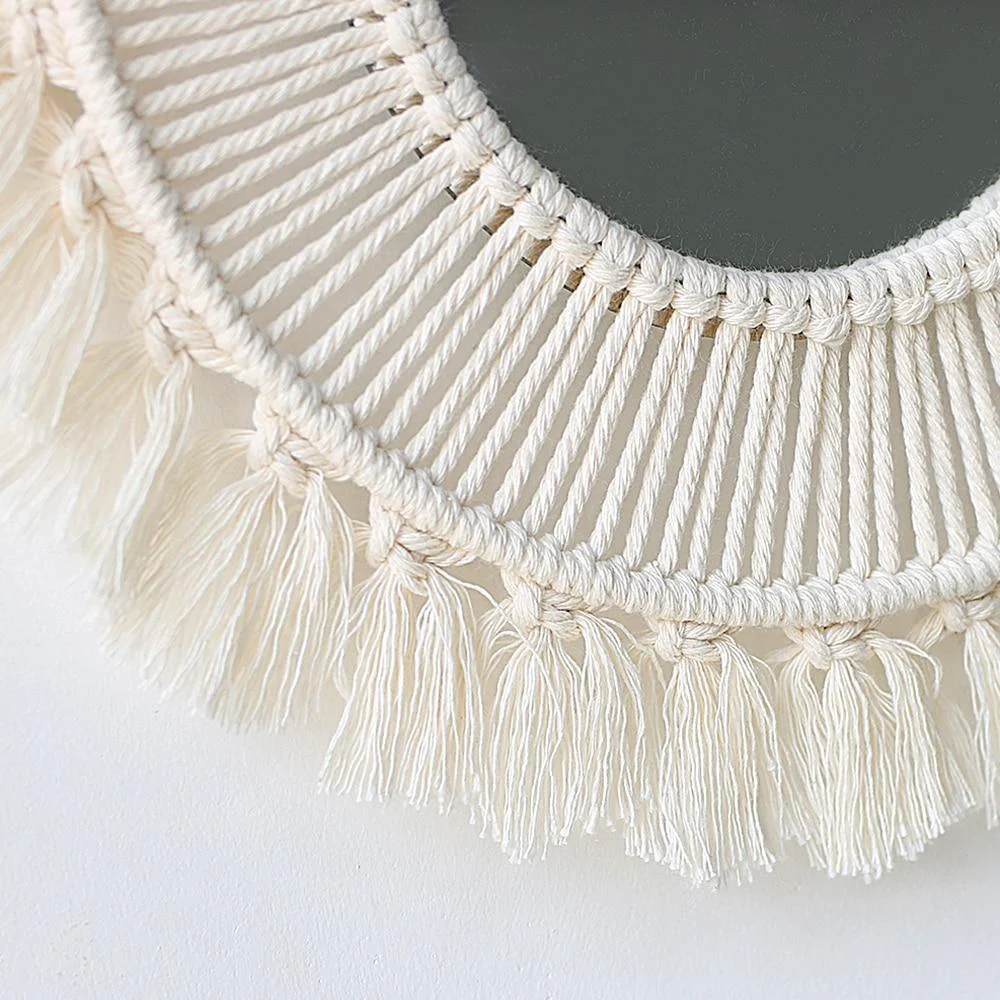 White Macrame Round Mirror - Glova