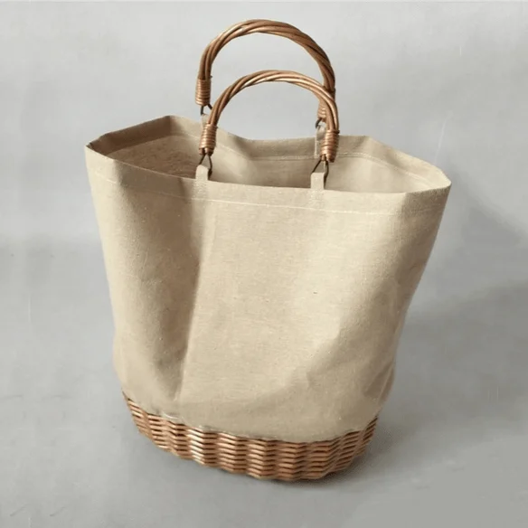 Wicker Handle & Bottom Canvas Tote - Glova