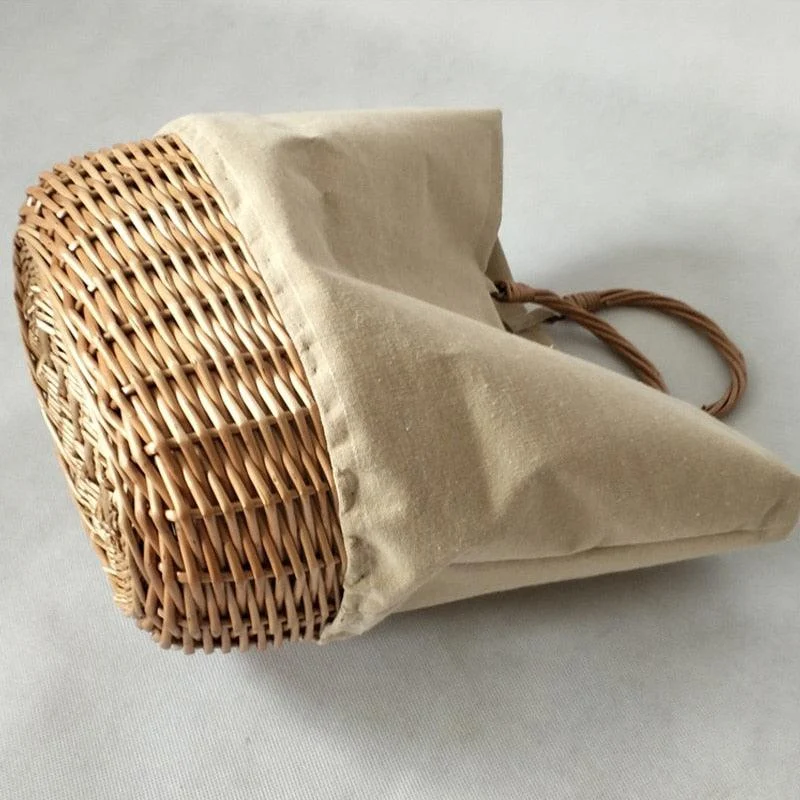 Wicker Handle & Bottom Canvas Tote - Glova