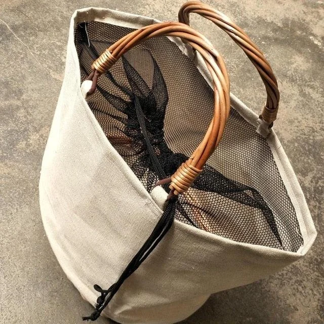 Wicker Handle & Bottom Canvas Tote - Glova