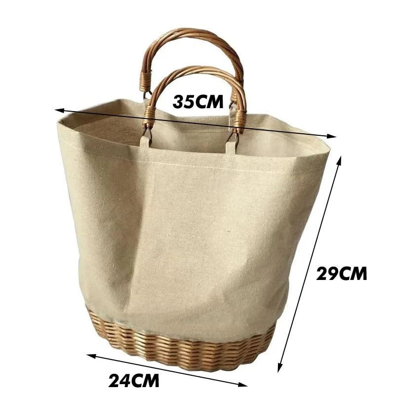 Wicker Handle & Bottom Canvas Tote - Glova