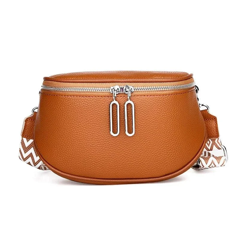 Wide Strap Leather Small Female Messenger Bag - Glova