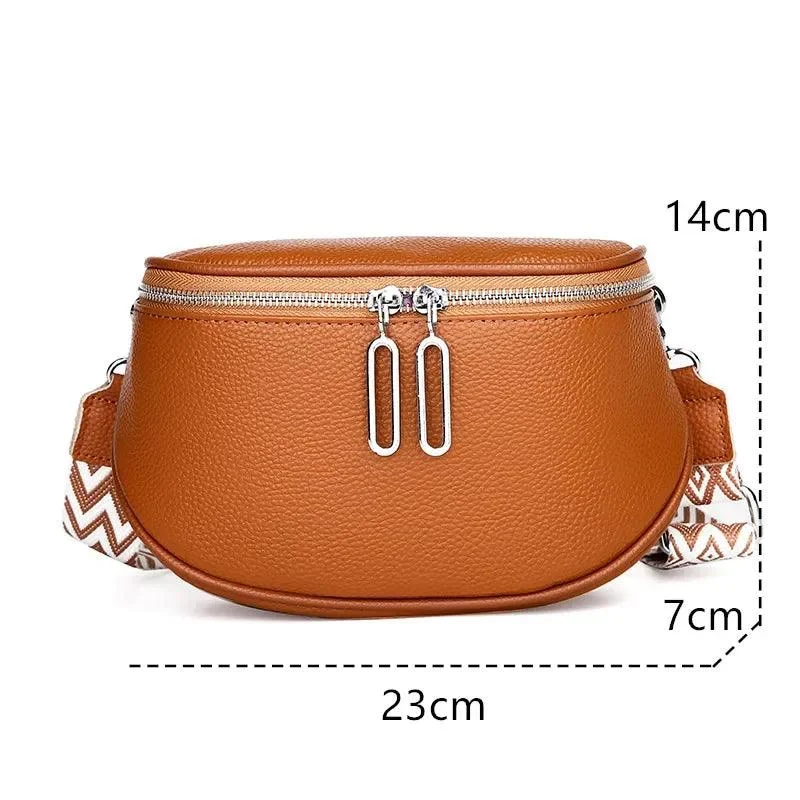 Wide Strap Leather Small Female Messenger Bag - Glova