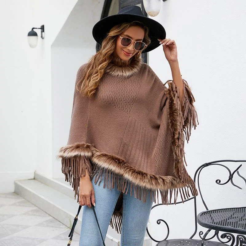 Wilder Faux Fur Trim Poncho - Glova