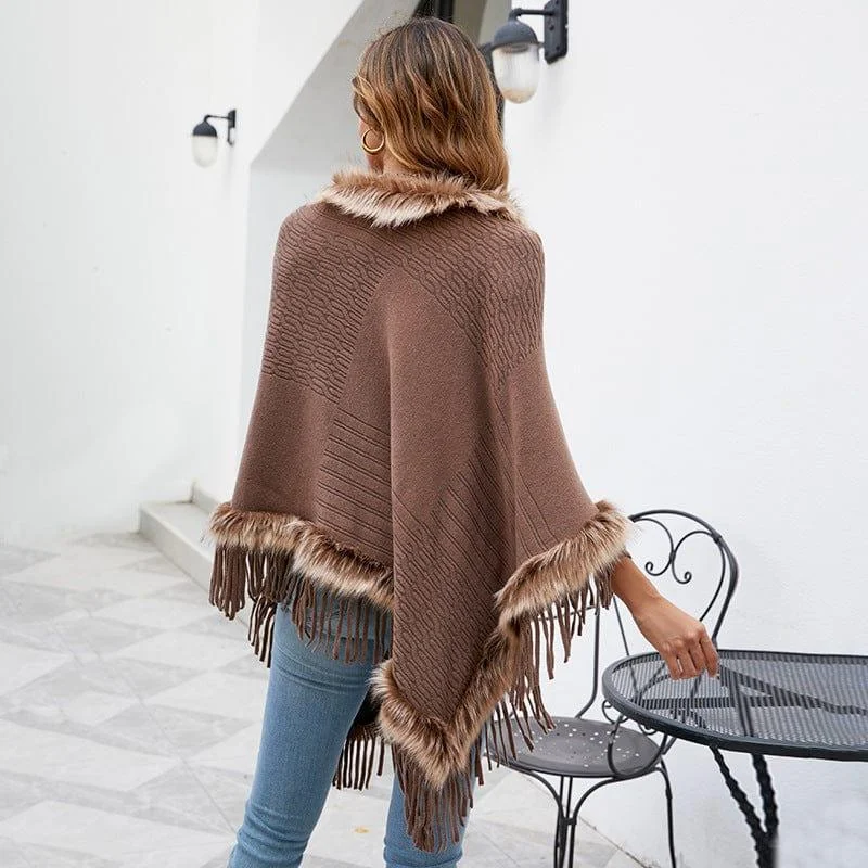 Wilder Faux Fur Trim Poncho - Glova