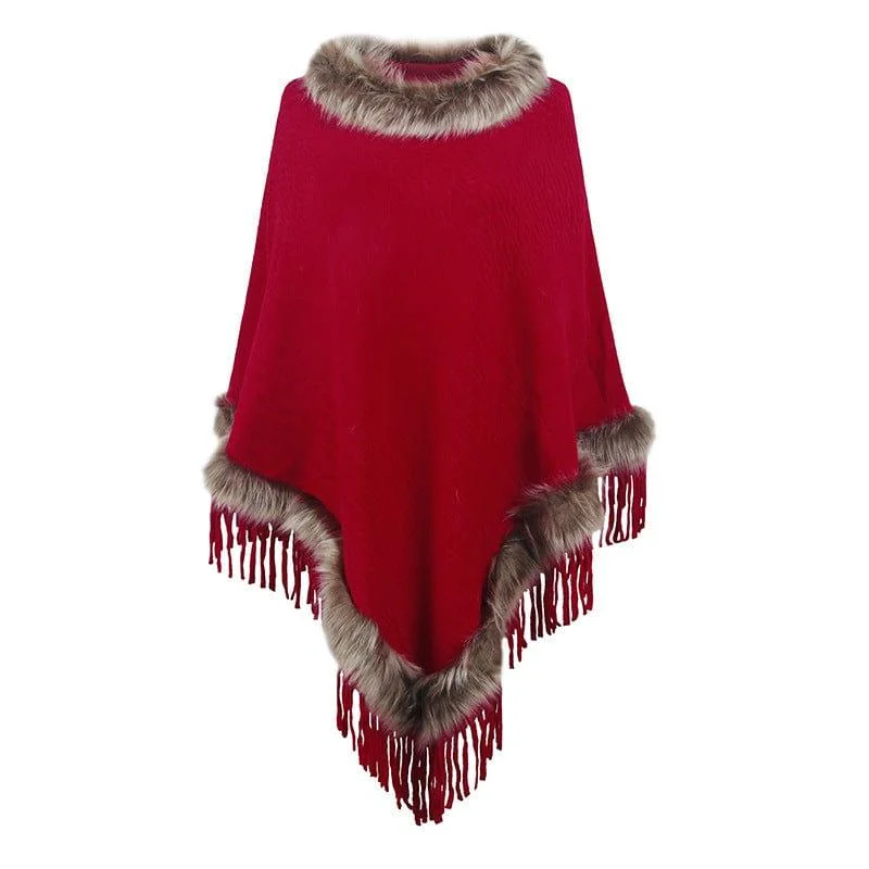 Wilder Faux Fur Trim Poncho - Glova