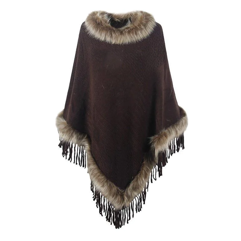 Wilder Faux Fur Trim Poncho - Glova