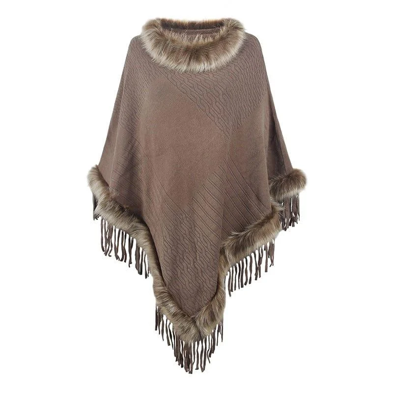 Wilder Faux Fur Trim Poncho - Glova