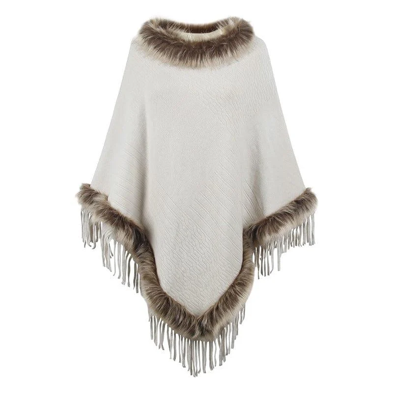 Wilder Faux Fur Trim Poncho - Glova