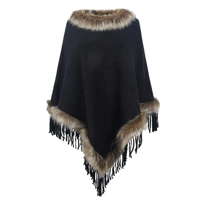 Wilder Faux Fur Trim Poncho - Glova