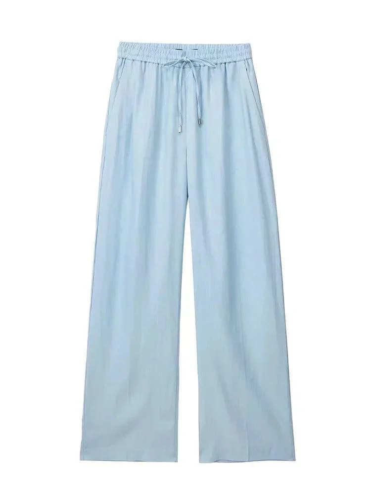 Wilma Casual Linen Look Draw String Pants - Glova