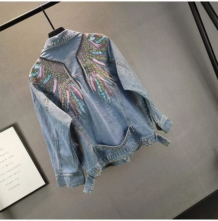 Wings Embroidered Denim Jacket - Glova