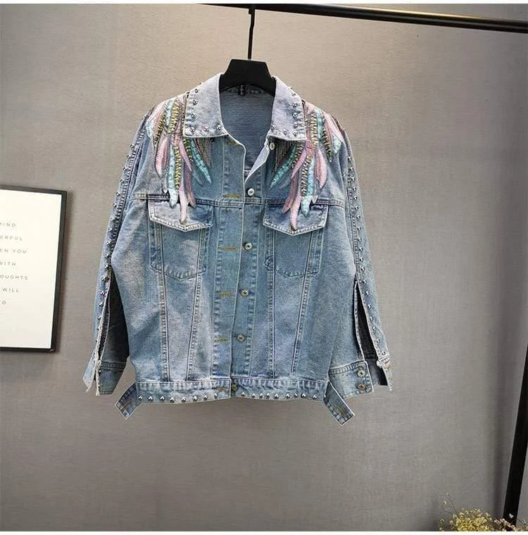 Wings Embroidered Denim Jacket - Glova