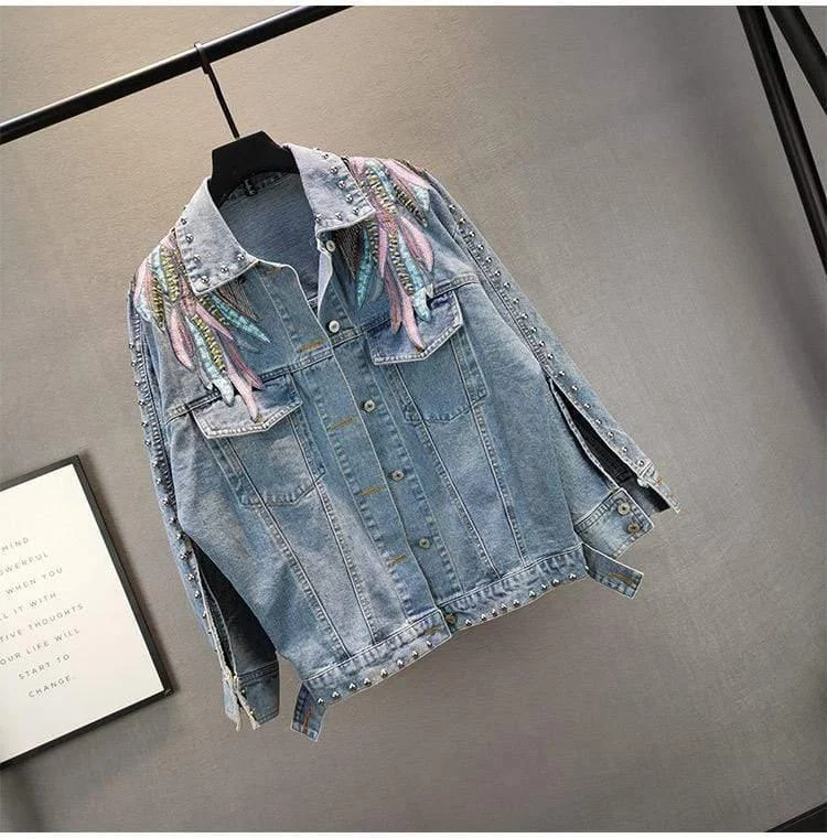 Wings Embroidered Denim Jacket - Glova