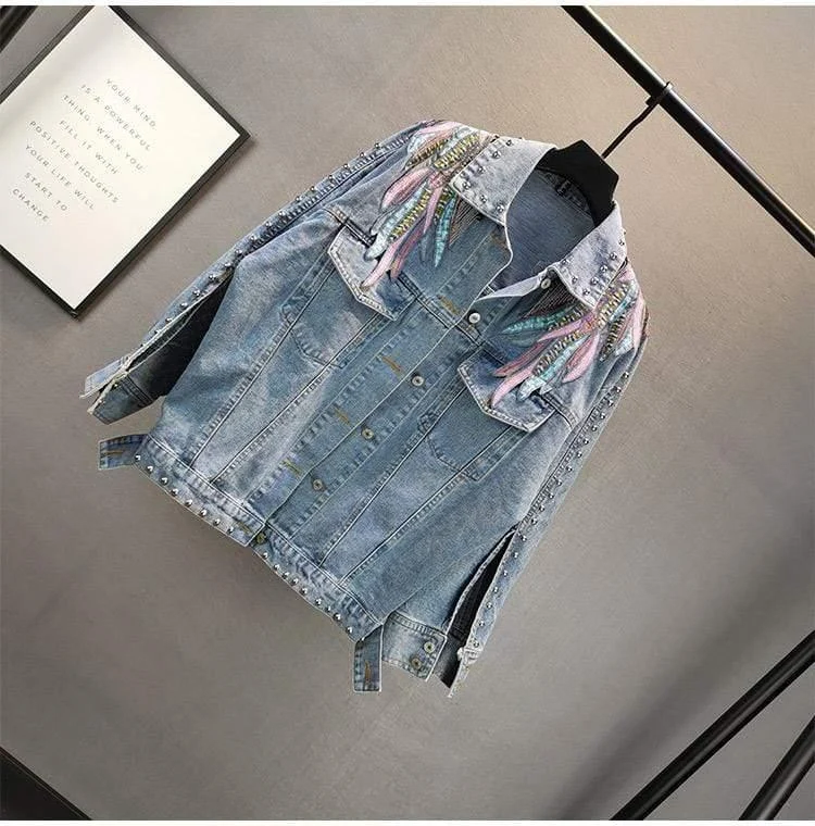 Wings Embroidered Denim Jacket - Glova