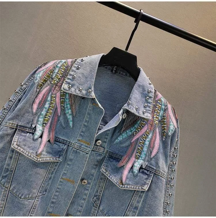 Wings Embroidered Denim Jacket - Glova