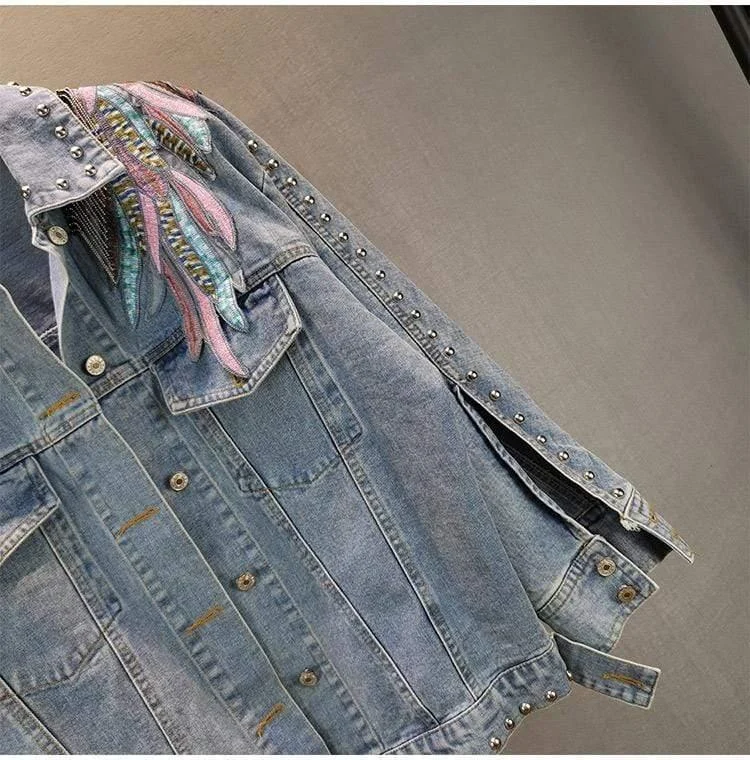 Wings Embroidered Denim Jacket - Glova