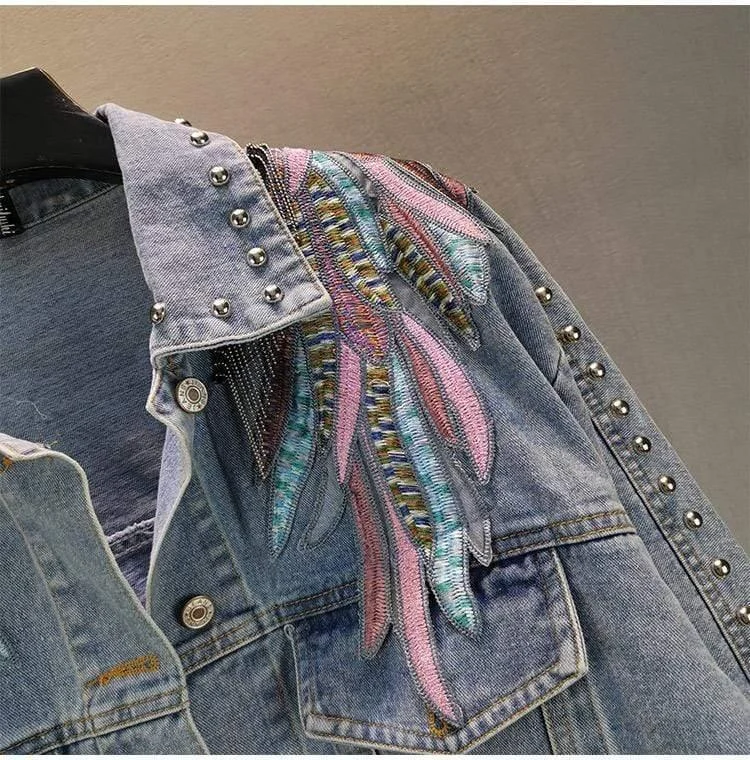 Wings Embroidered Denim Jacket - Glova