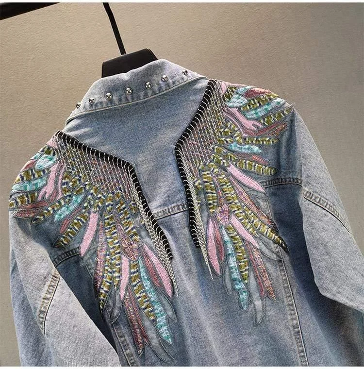 Wings Embroidered Denim Jacket - Glova