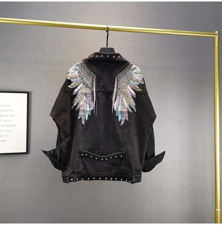 Wings Embroidered Denim Jacket - Glova